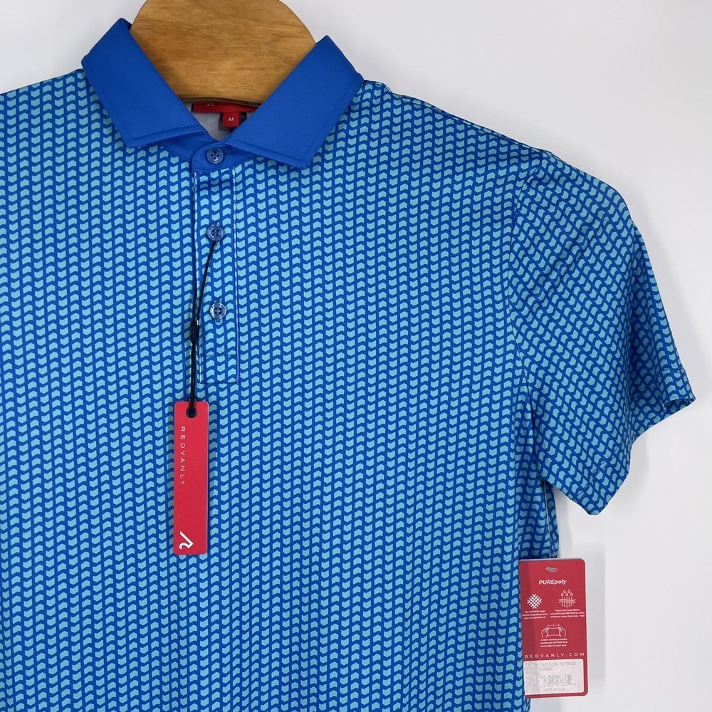 Redvanly Mens Blue Geometric Chevron PUREpoly Golf Polo Shirt Size XL - Picture 6 of 14
